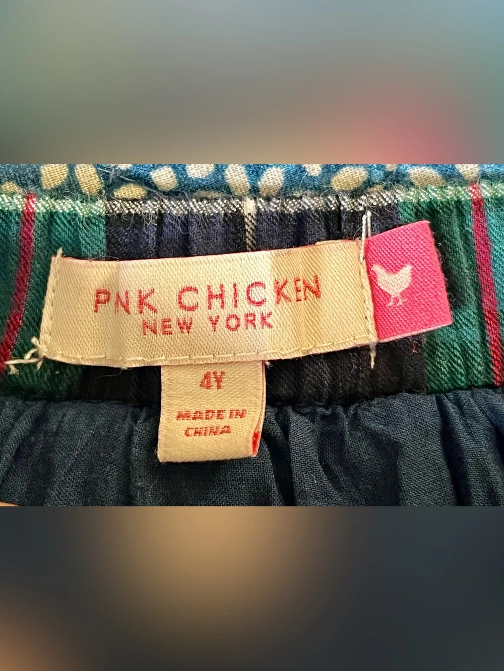 Pink Chicken Green and Navy Plaid Circle Skirt